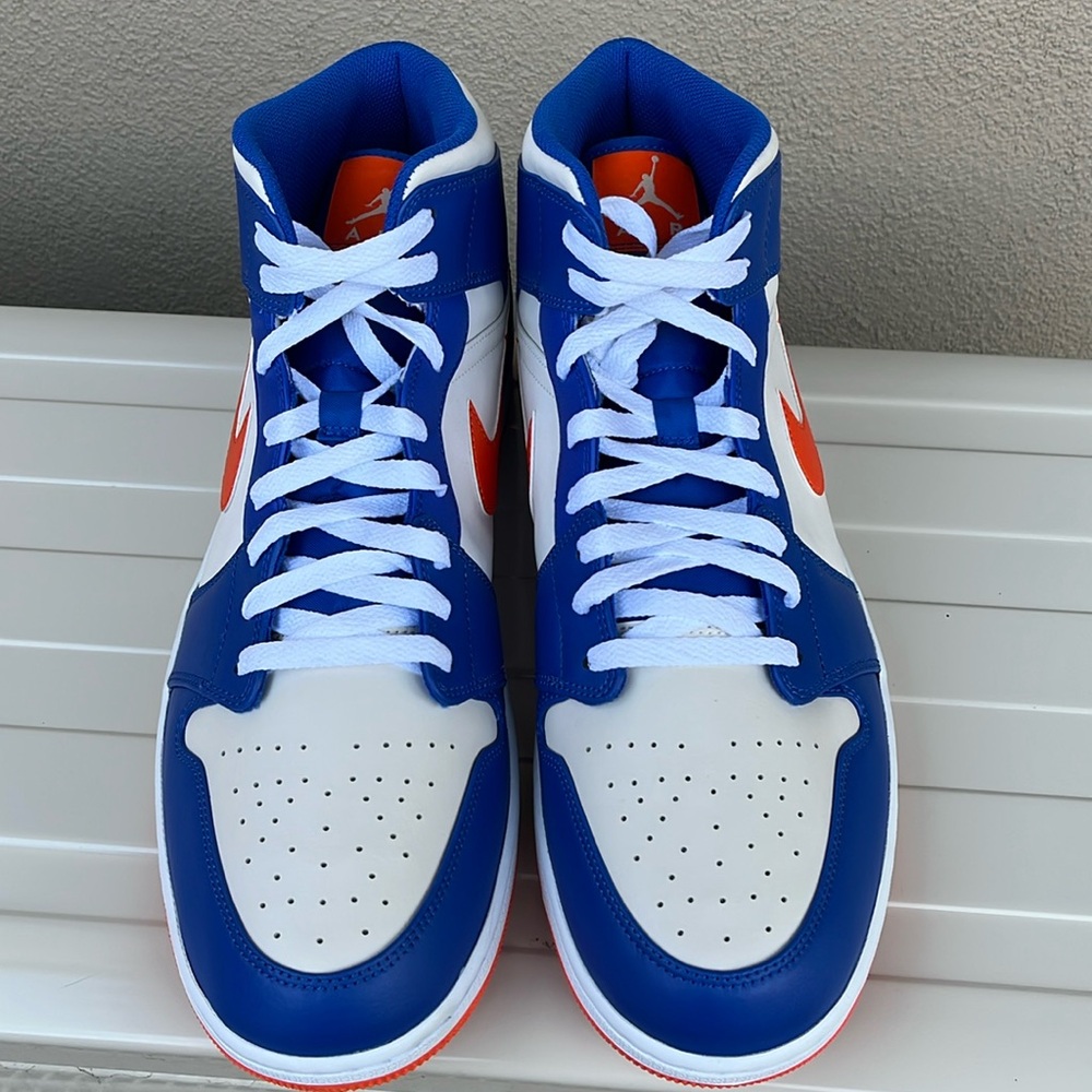 Nike Air Jordan 1 Retro Mid Knicks Wheaties Blue Orange White FD1029-400 sz 17